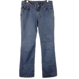 Levi's 518 Super Low Blue Medium Wash Five Pocket Button Zip Boot Cut Denim Jean